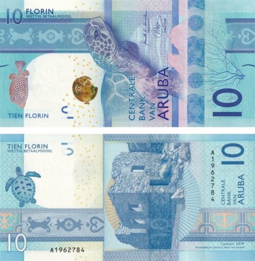 aruba-10-florin-2019-p-21-unc-obverse-reverse Aruba 10 Florin 2019 P-21 UNC Banknote – Obverse and Reverse