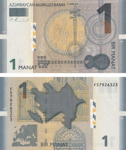 Azerbaijan 1 Manat 2017 P-31b UNC Banknote – Obverse and Reverse