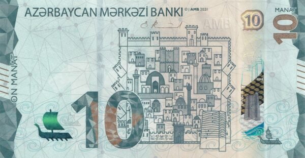 Azerbaijan 10 Manat 2021 P-40 UNC Banknote – Obverse