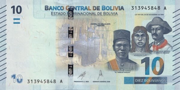 Bolivia 10 Bolivianos 2018 P-248(2) UNC Banknote – Obverse
