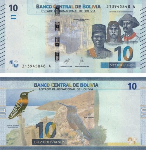 Bolivia 10 Bolivianos 2018 P-248(2) UNC Banknote – Obverse and Reverse