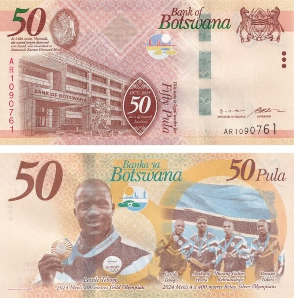 Botswana 50 Pula 2025 P-37 UNC Banknote – Obverse and Reverse