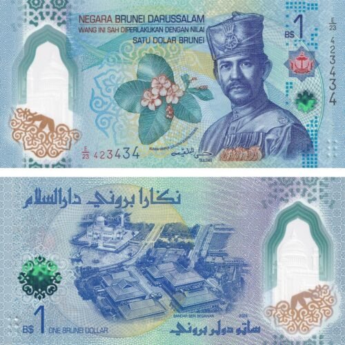 Brunei 1 Dollar 2024 P-41 UNC Banknote – Obverse and Reverse