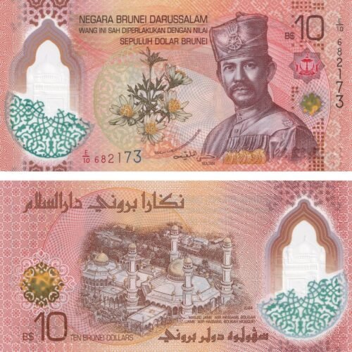 Brunei 10 Dollar 2024 P-43 UNC Banknote – Obverse and Reverse