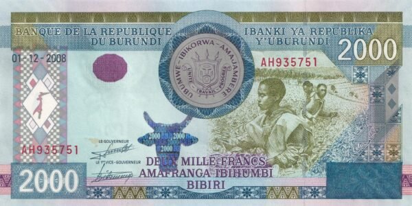 Burundi 2000 Francs 2008 P-47 UNC Banknote – Obverse
