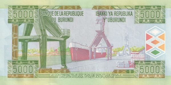 Burundi 5000 Francs 2013 P-48c UNC Banknote – Reverse