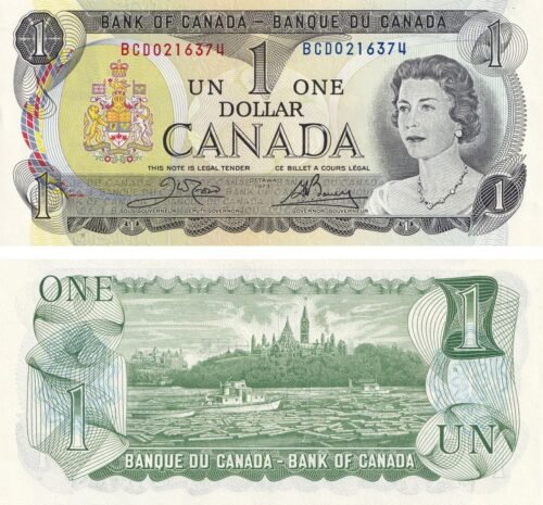 Canada 1 Dollar 1973 P-85c UNC Banknote – Obverse and Reverse