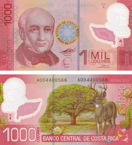 Costa Rica 1000 Colones 2009 P-274a UNC Banknote – Obverse and Reverse