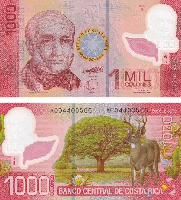 Costa Rica 1000 Colones 2009 P-274a UNC Banknote – Obverse and Reverse