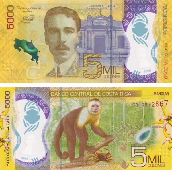 Costa Rica 5000 Colones 2018 P-282 UNC Banknote – Obverse and Reverse