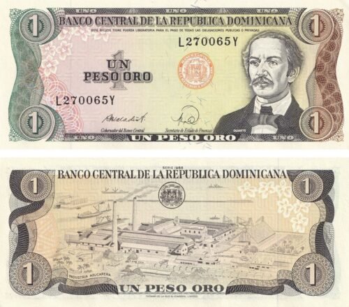 Dominican Republic 1 Peso Oro 1988 P-126c UNC Banknote – Obverse and Reverse