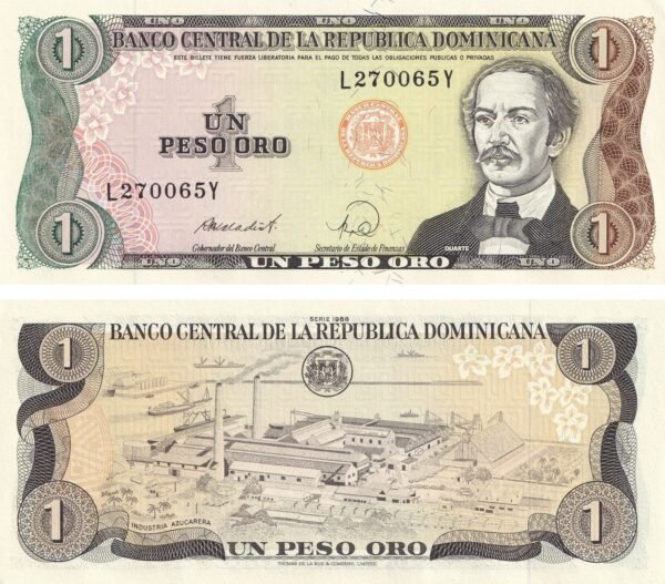 Dominican Republic 1 Peso Oro 1988 P-126c UNC Banknote – Obverse and Reverse