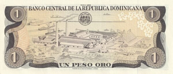 Dominican Republic 1 Peso Oro 1988 P-126c UNC Banknote – Reverse
