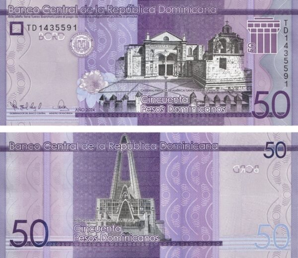 Dominican Republic 50 Pesos Dominicanos 2024 P-189 UNC Banknote – Obverse and Reverse