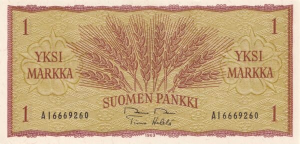 Finland 1 Markka 1963 P-98a(31) UNC Banknote – Obverse