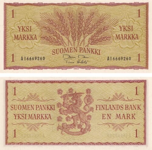 Finland 1 Markka 1963 P-98a(31) UNC Banknote – Obverse and Reverse