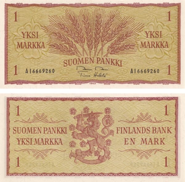 Finland 1 Markka 1963 P-98a(31) UNC Banknote – Obverse and Reverse