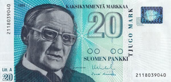 Finland 20 Markka 1993 P-123(8) UNC Banknote – Obverse