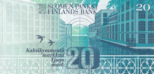 Finland 20 Markka 1993 P-123(8) UNC Banknote – Reverse