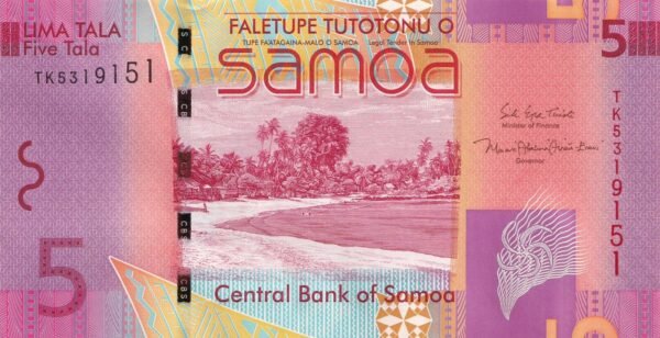 Samoa 5 Tala 2017 P-38c UNC Banknote – Obverse