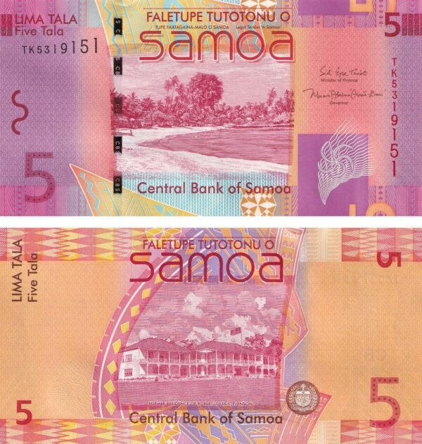Samoa 5 Tala 2017 P-38c UNC Banknote – Obverse and Reverse