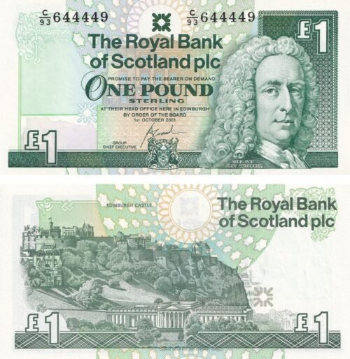 scotland-1-pound-2001-p-351e-unc-obverse-reverse Scotland 1 Pound 2001 P-351e UNC Banknote – Obverse and Reverse