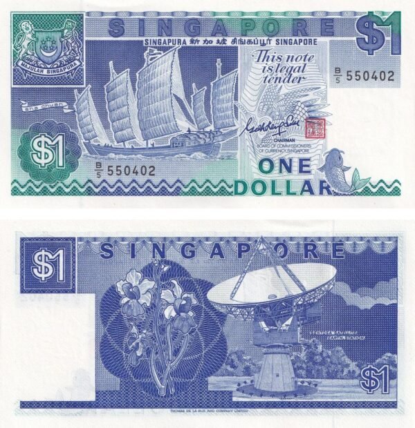 Singapore 1 Dollar 1987 P-18a UNC Banknote – Obverse and Reverse