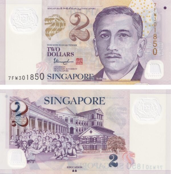 Singapore 2 Dollars 2022 P-46o UNC Banknote – Obverse and Reverse