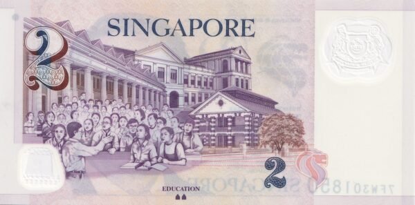 Singapore 2 Dollars 2022 P-46o UNC Banknote – Reverse