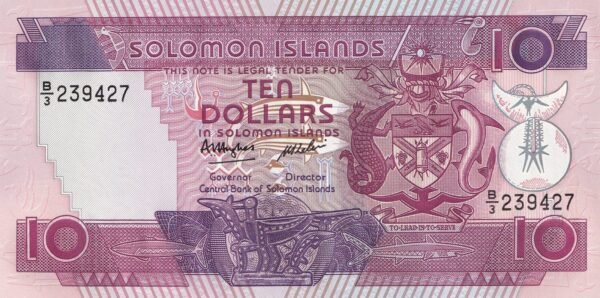 Solomon Islands 10 Dollars 1986 P-15 UNC Banknote – Obverse