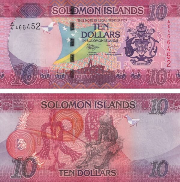 Solomon Islands 10 Dollars 2021 P-33(2) UNC Banknote – Obverse and Reverse