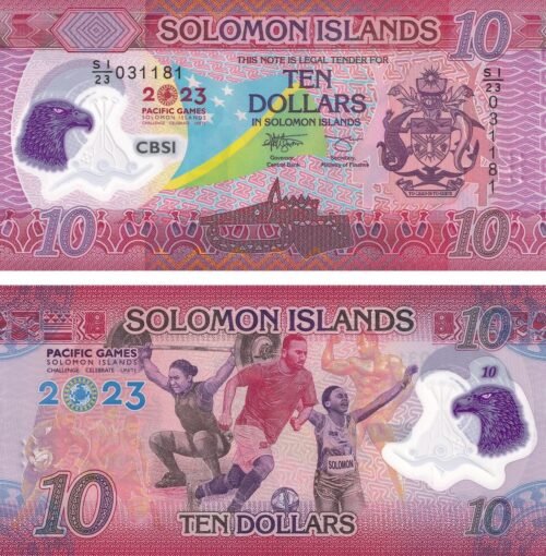 Solomon Islands 10 Dollars 2023 P-39 UNC Banknote – Obverse and Reverse