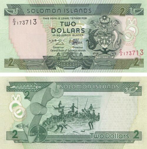 Solomon Islands 2 Dollars 1997 P-18 UNC Banknote – Obverse and Reverse