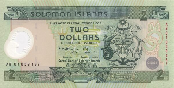 Solomon Islands 2 Dollars 2001 P-23 UNC Banknote – Obverse