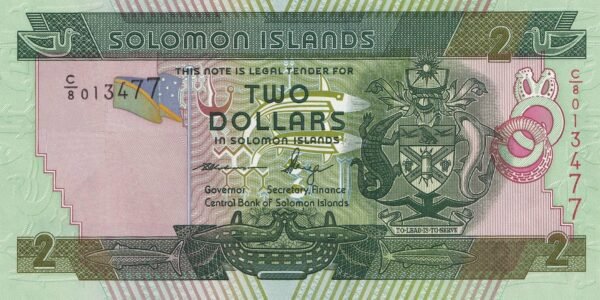 Solomon Islands 2 Dollars 2008 P-25(2) UNC Banknote – Obverse