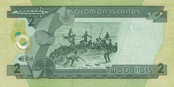 Solomon Islands 2 Dollars 2008 P-25(2) UNC Banknote – Reverse