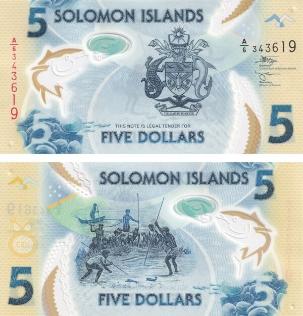 Solomon Islands 5 Dollars 2022 P-38(2) UNC Banknote – Obverse and Reverse