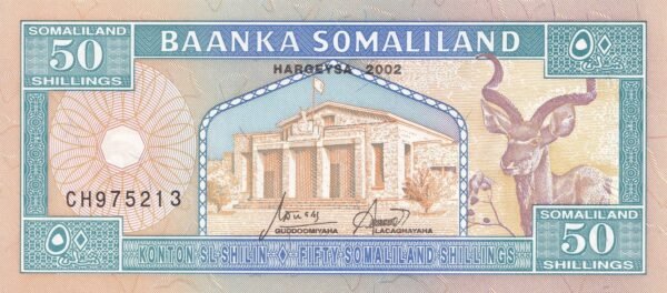 Somaliland 50 Shillings 2002 P-7d UNC Banknote – Obverse