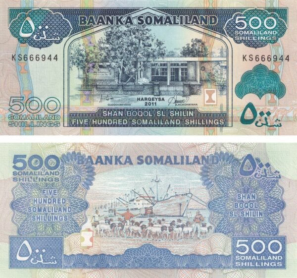 Somaliland 500 Shillings 2011 P-6h UNC Banknote – Obverse and Reverse