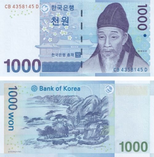 South Korea 1000 Won 2007 P-54 UNC Banknote – Obverse and Reverse