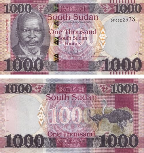 South Sudan 1000 Pounds 2024 P-21 UNC Banknote – Obverse and Reverse