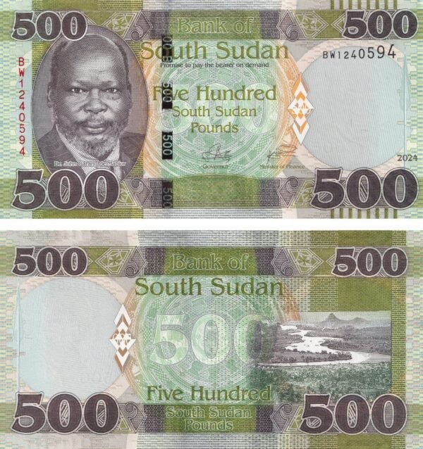South Sudan 500 Pounds 2024 P-20 UNC Banknote – Obverse and Reverse