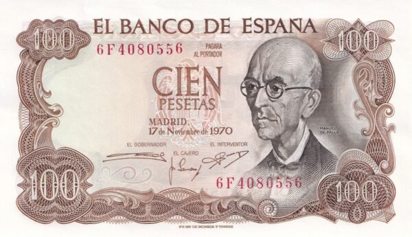 Spain 100 Pesetas 1970 P-152 UNC Banknote – Obverse