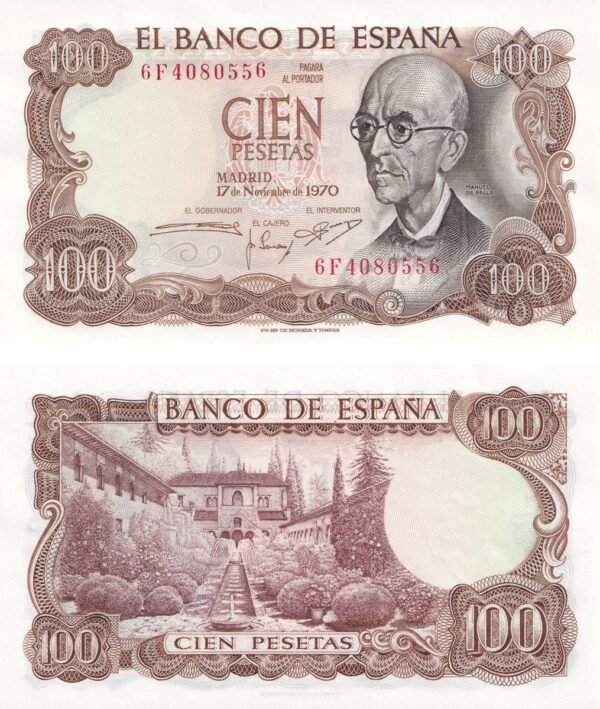 Spain 100 Pesetas 1970 P-152 UNC Banknote – Obverse and Reverse