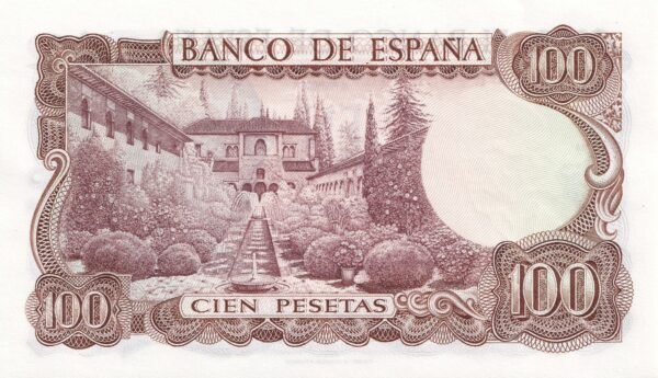 Spain 100 Pesetas 1970 P-152 UNC Banknote – Reverse