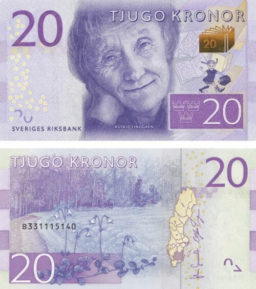 Sweden 20 Kronor 2015 P-69a UNC Banknote – Obverse and Reverse