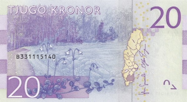 Sweden 20 Kronor 2015 P-69a UNC Banknote – Reverse