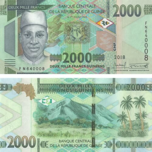Guinea 2000 Francs 2018 P-48A UNC Banknote &ndash; Obverse and Reverse