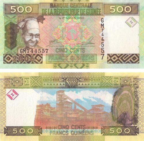 Guinea 500 Francs 2006 P-39a UNC Banknote &ndash; Obverse and Reverse