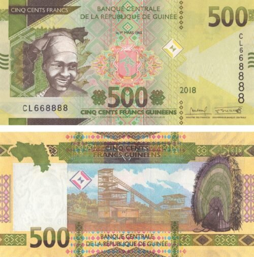 Guinea 500 Francs 2018 P-52 UNC Banknote &ndash; Obverse and Reverse
